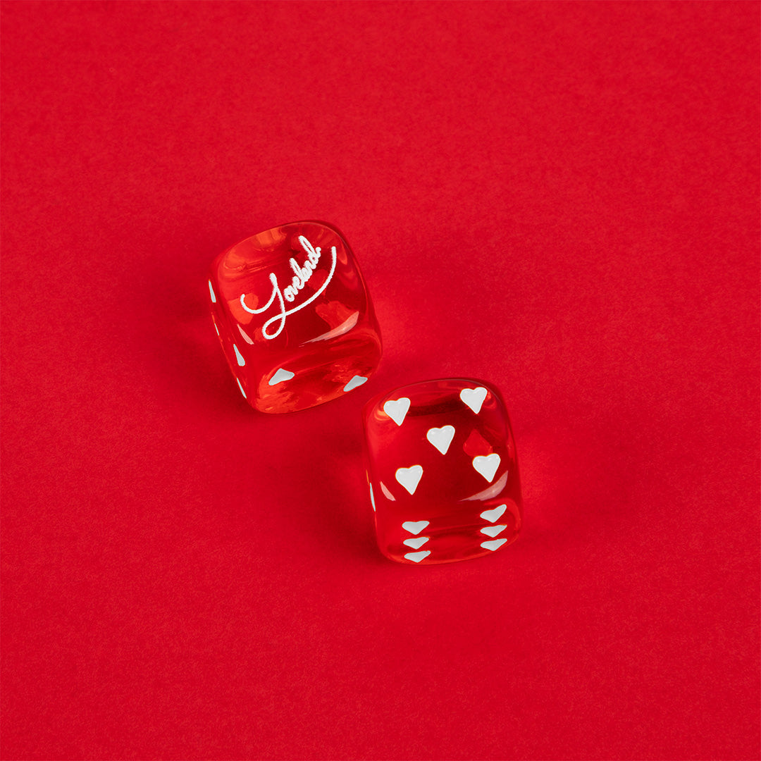 Loveland Red Dice text and heart dots